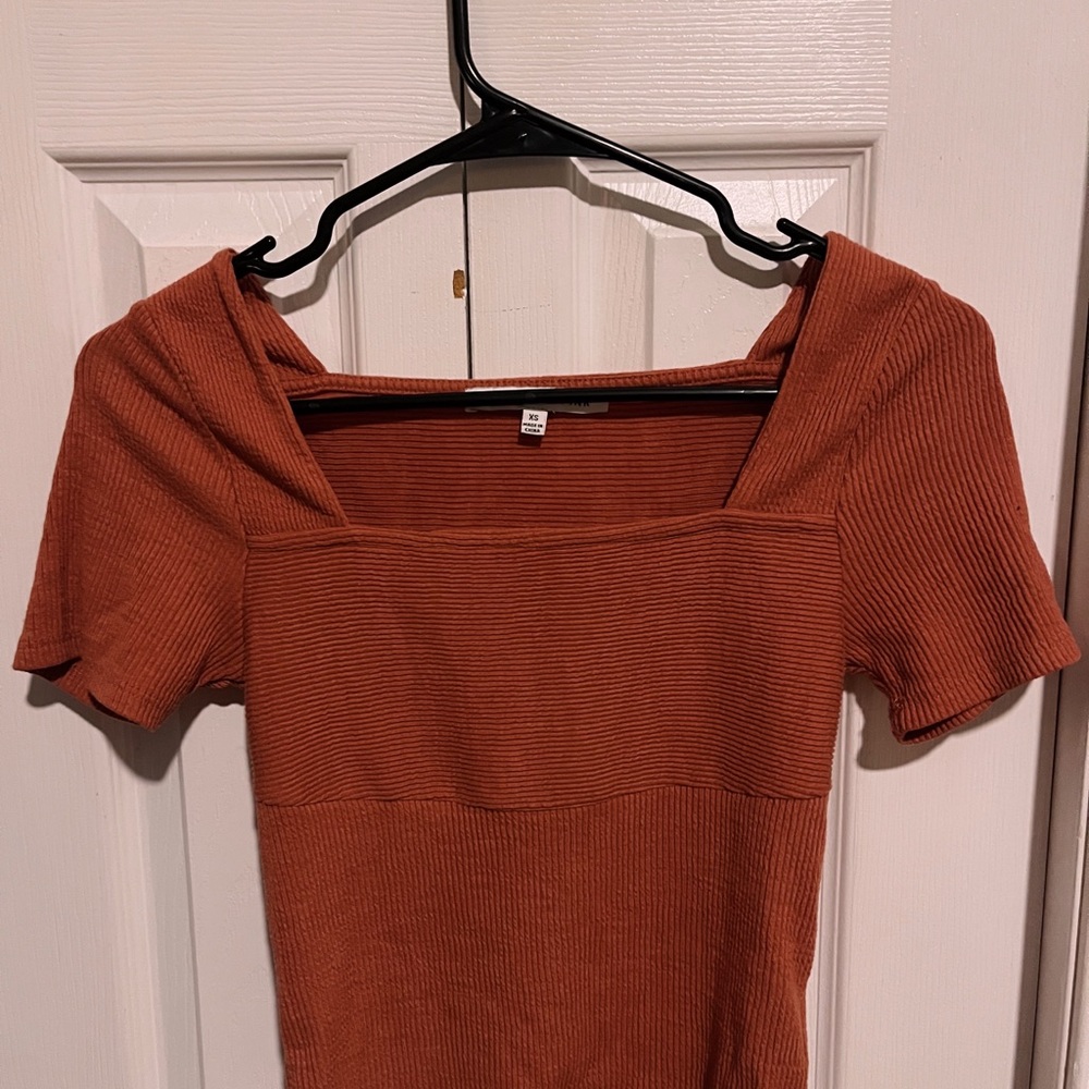 coral ribbed square neck top